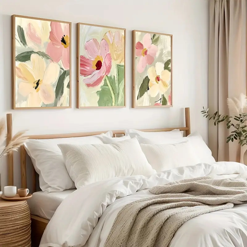 Abstract Canvas Set - 3 adet/takım Pastel Çiçek Tuval Posterler