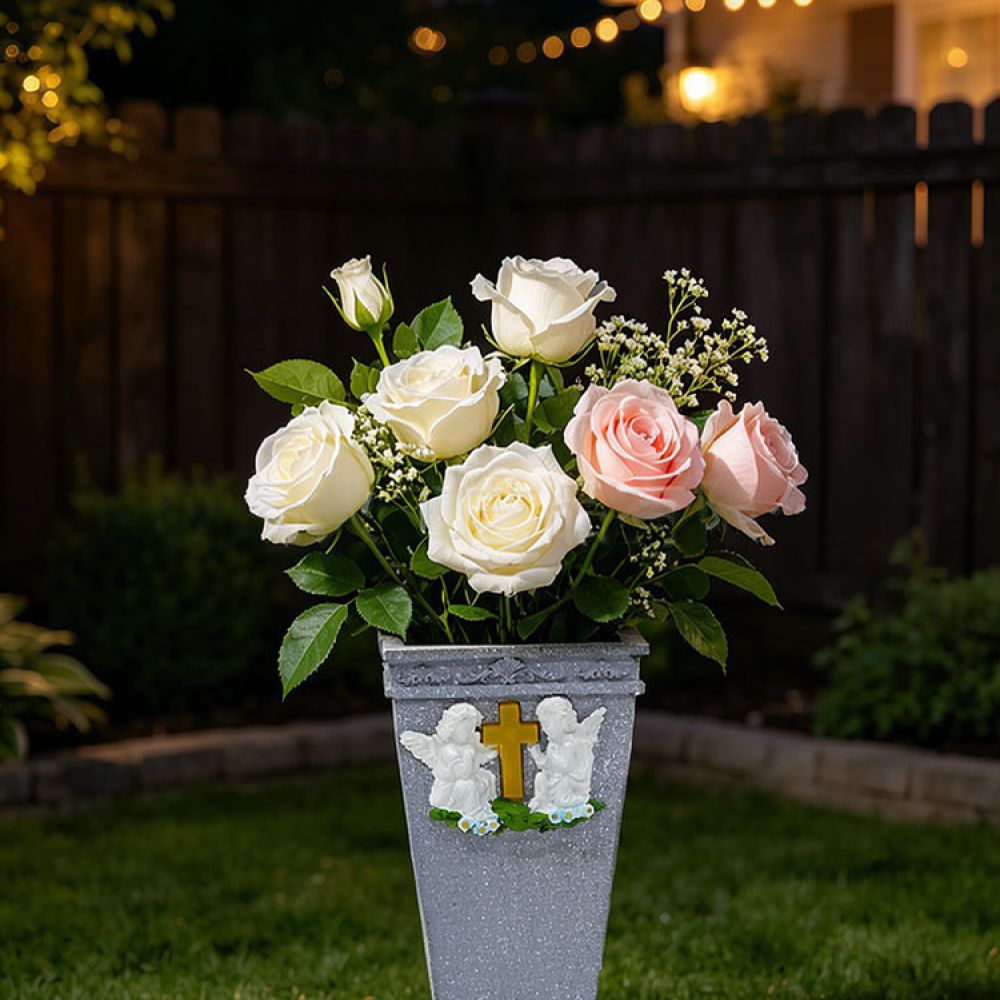 Vase Decor - Reçine Güneş Enerjili Haç Melek Mezar