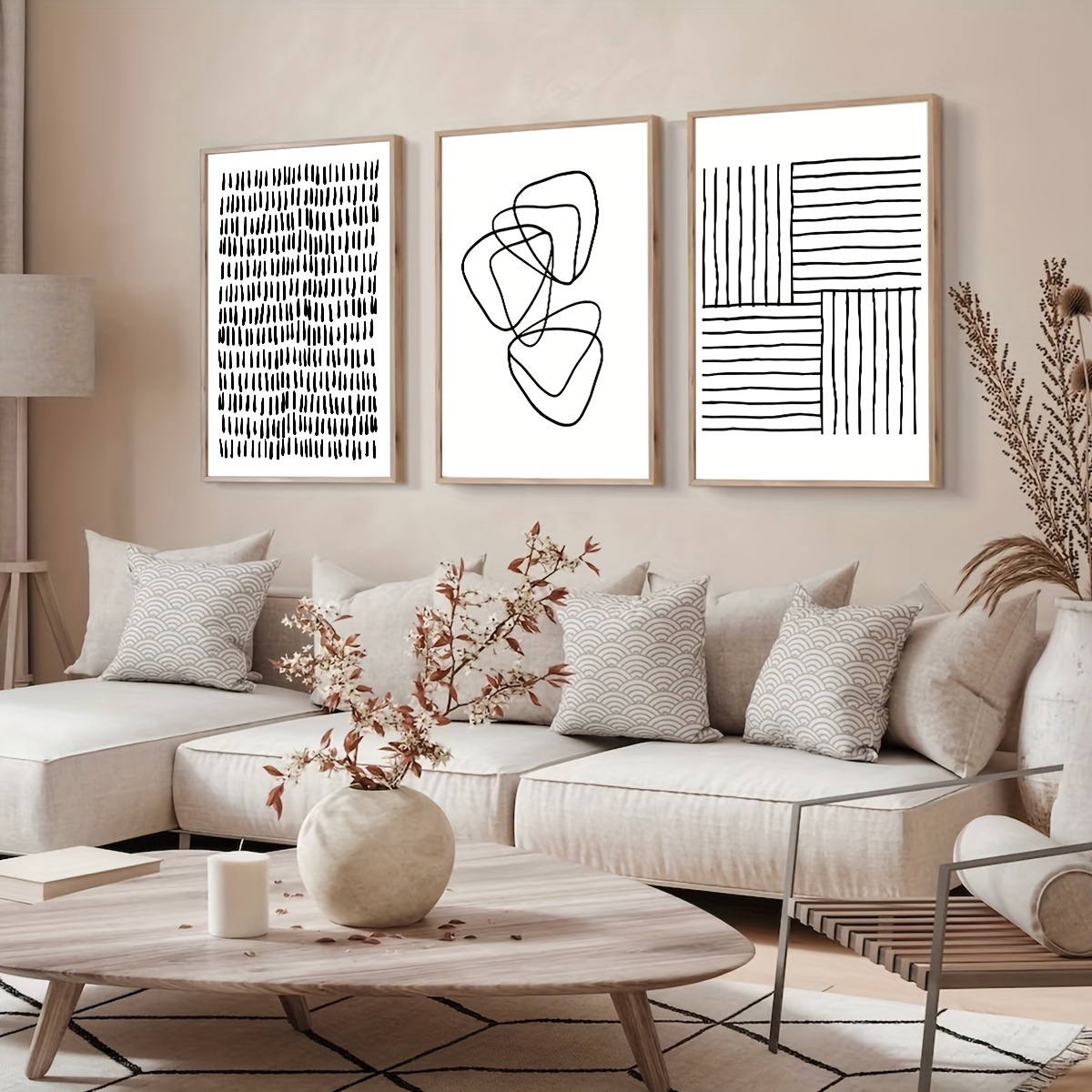 3'lü Set Siyah Beyaz Çizgili S - Abstract Canvas Set incelemesi ve fiyatı