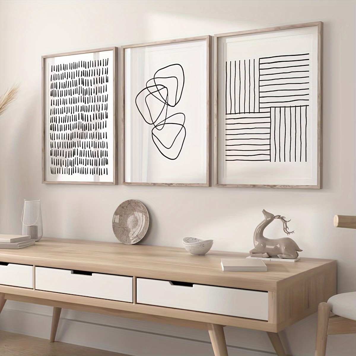 3'lü Set Siyah Beyaz Çizgili S - Abstract Canvas Set incelemesi ve fiyatı